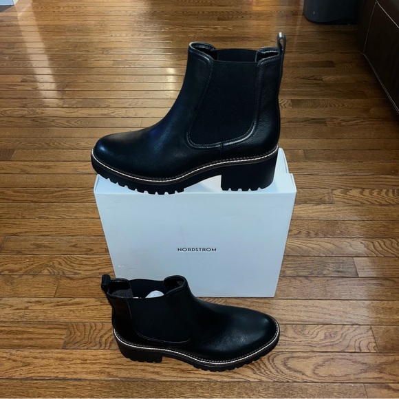 Nordstrom Miah Water Resistant Chelsea Lug Boot Black Leather Women’s Size 13 - Picture 1 of 14